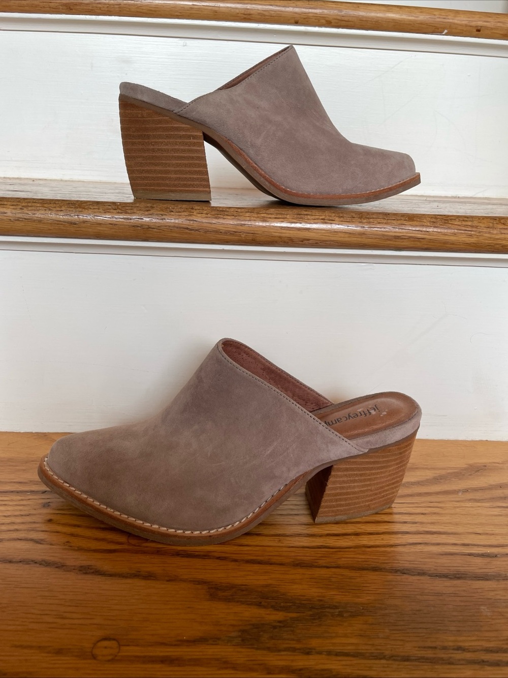 Jeffrey Campbell Shoes Taupe Gray Suede Mules Favela Women’s 6.5 Block Heel - Picture 4 of 14